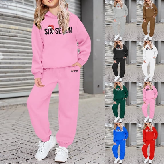 Girls Outfits Casual Printed Hoodie and Pants Two Piece Comfy Set Girls' Clothing Sets Blue 3-4T