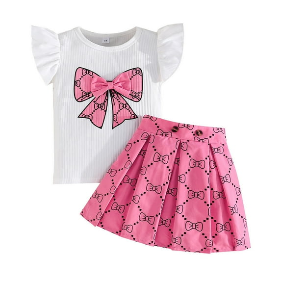 Toddler Girls Outfits Casual Short Sleeved Shirts And Skirts Set for Kids Size 4-5T