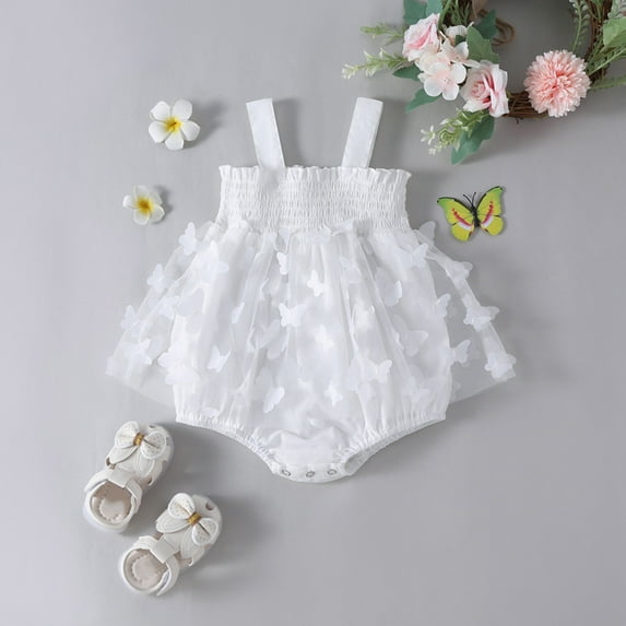 Baby Outfits Cute Pattern Embroider Ruffle Sleeveless Romper Bodysuit Baby Girl Bodysuit for Girls 0-3 Months