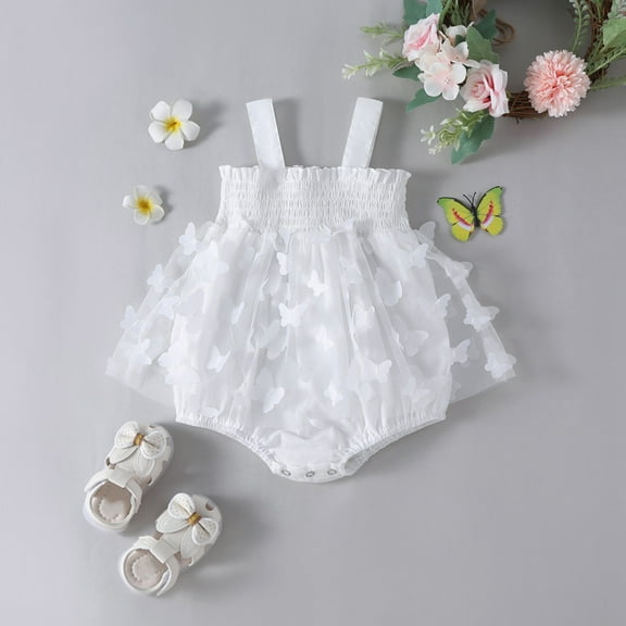 Baby Outfits Cute Pattern Embroider Ruffle Sleeveless Romper Bodysuit Baby Girl Bodysuit for Girls 0-3 Months