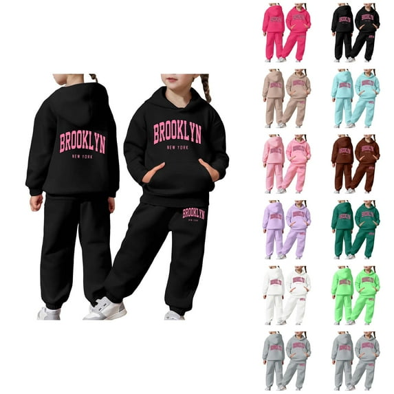 Girls Outfits Girl Set Child Toddler Boys Girls Long Sleeve Solid Warm Hoodie Pullover Tops Pants Kids Outfits Sweat Suit