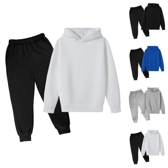 Girls Outfits Girl Set Children Kids Casual Solid Color Long Sleeve Hoodie Pullover Sweatshirt Tracksuit Jogger Sweatpants Unisex 2 PC Sweatsuit Set