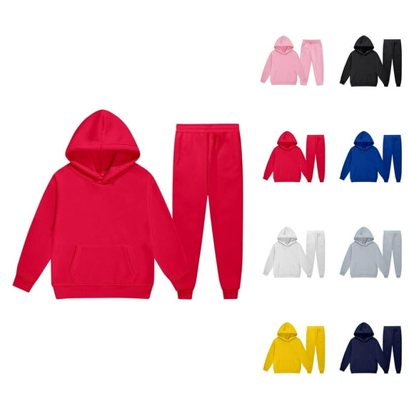 Girls Outfits Girls Clothing Set Child Toddler Boys Girls Long Sleeve Solid Warm Hoodie Pullover Tops Pants Kids Outfits Sweat Suit