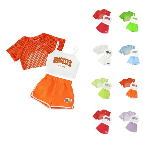 Girls Outfits Girls Clothing Set Girls Summer Outfits 3 Piece Set Casual Loose Fit Sleeveless Top Shorts Combo For Outdoor Activities Age 8 14 Comfortable Breathable Playwear