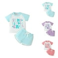 thumbnail image 1 of Girls Outfits Girls Clothing Set Toddler Boys Girls Short Sleeve Letter Prints T Shirt Pullover Tops Shorts Outfits, 1 of 6