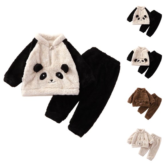 Girls Outfits Girls Clothing Sets Toddler Girls Winter Long Sleeve Cartoon Bear Panda Rabbit Prints Tops Pants 2PCS Outfits Clothes Set