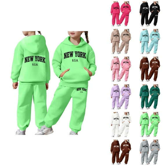 Girls Outfits Girls Set Child Toddler Boys Girls Long Sleeve Solid Warm Hoodie Pullover Tops Pants Kids Outfits Sweat Suit