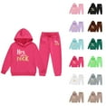 thumbnail image 1 of Girls Outfits Girls Set Children's Middle And Large Children's Long Sleeved Letter Print Hooded Top Sweater Pants Set, 1 of 3
