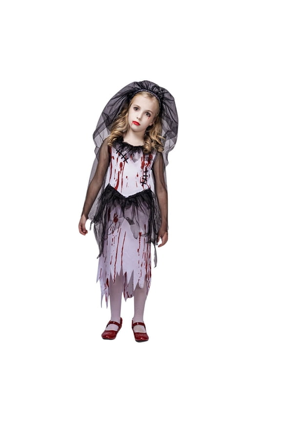 Girls Outfits Halloween Bridal Wear Dress Up Little Girl Stage Play Party Dress Girls Clothes White 7 Years-9 Years