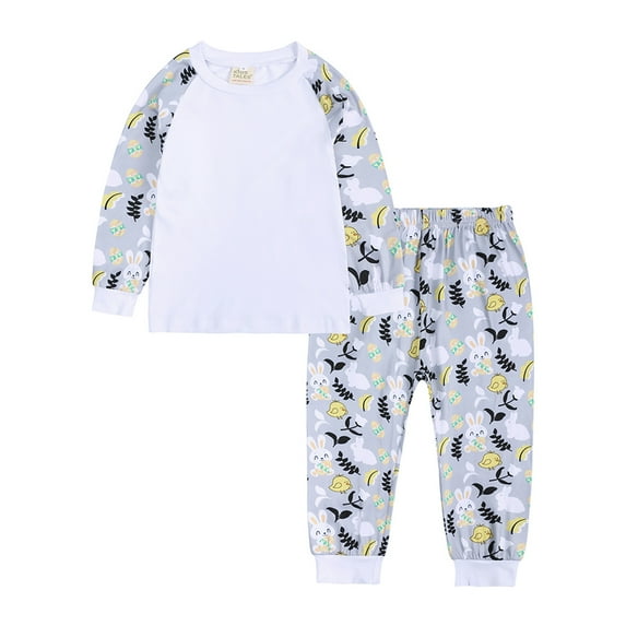 Girls Outfits Kids Bunny-Egg Long Sleeve Easter Sleepwear Pajamas Tops Pants Set Baby Girl Clothes White