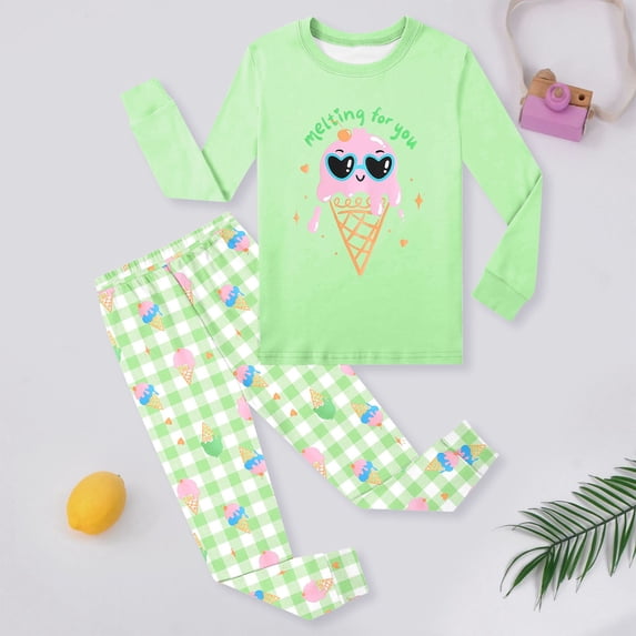 Girls Outfits Knit 2 Piece Long Sleeve Shirt and Pants Casual Home Wear Set Girl Clothes Light Green 4-5 Years