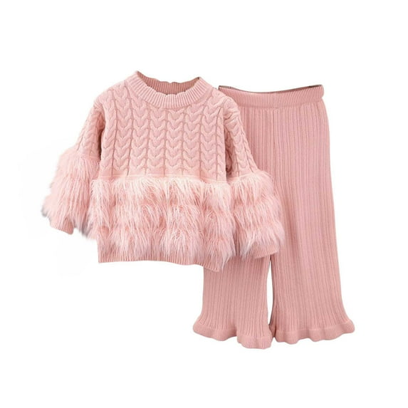 Girls Outfits Knitted Soft Comfy Cardigan Sweater Tops and Bell Bottom Pants Fall Winter Clothes Set for Girls (2 Years, Pink)
