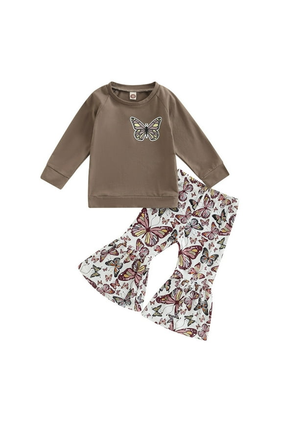 Girls Outfits Leopard Print Embellishment Long Sleeved Set Bell Bottom Bow Tie Trousers 2 Piece Set Clothes For Kids A 18 M-24 M