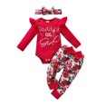 thumbnail image 1 of Girls Outfits Letter Print Long Sleeve Romper Tops Floral Pants Hairband Set Baby Girl Clothes Red, 1 of 7
