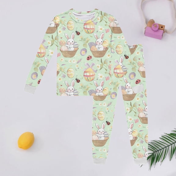 Girls Outfits Long Sleeve Easter Printed Top and Pants Loungewear 2 Piece Set Girls' Clothing Sets Light Yellow 2-3 Years
