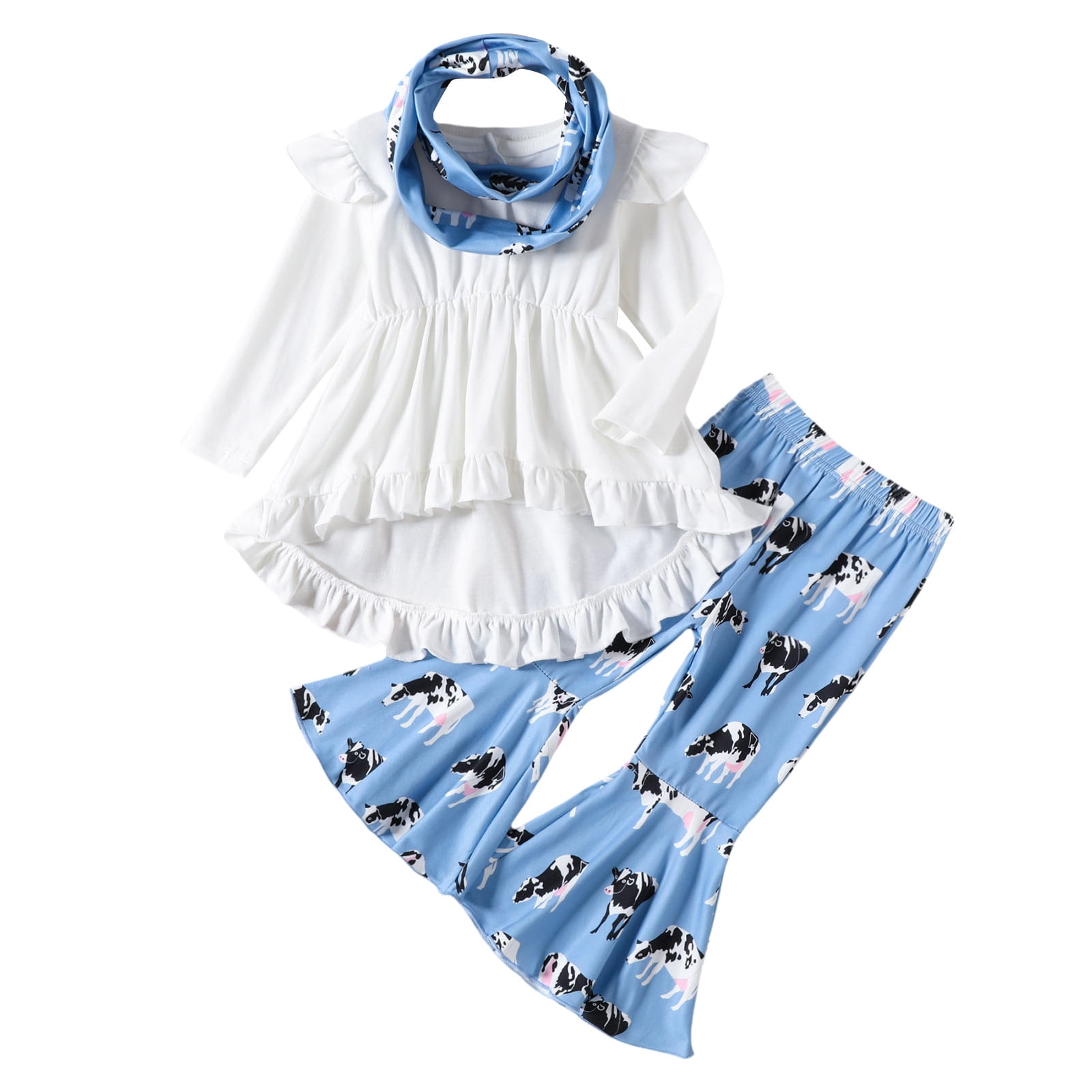 Girls Outfits Long Sleeve Solid Tops And Pants Two Pieces Set Toddler Girls Clothes White 3 Years-4 Years