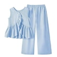 thumbnail image 1 of Girls Outfits Ruffle Solid Print Crew Neck Sleeveless Lightweight Tank Top And Trousers 2 Piece Everyday Wear Baby Girls' Clothing Sets 10 Years-11 Years, 1 of 9
