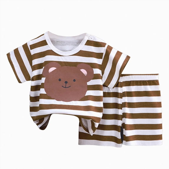 Girls Outfits Set 2 Piece Loungewear Set Short Sleeve T-Shirt and Pants Set for Toddlers Girls Clothes Home Clothes Coffee 4-5 Years