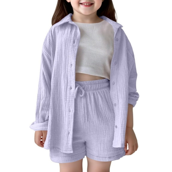Girls Outfits Set Casual Summer Fall Outfit Shirt Shorts Set For Kids Toddler Girls Comfortable Pure Color Loose Fit Daily Wear School Playground