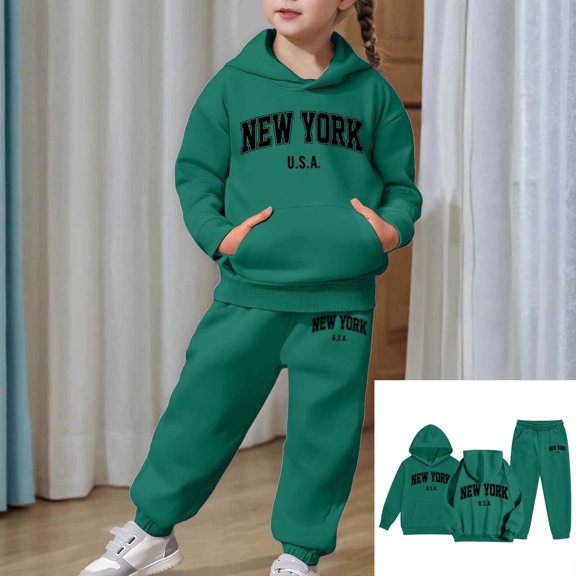 Girls Outfits & Set Child Toddler Long Sleeve Solid Hoodie Pullover Tops Pants Kids Sweat Suit for Everyday Wear
