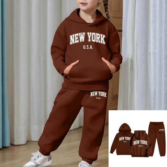 Girls Outfits & Set Child Toddler Long Sleeve Solid Hoodie Pullover Tops Pants Kids Sweat Suit for Everyday Wear