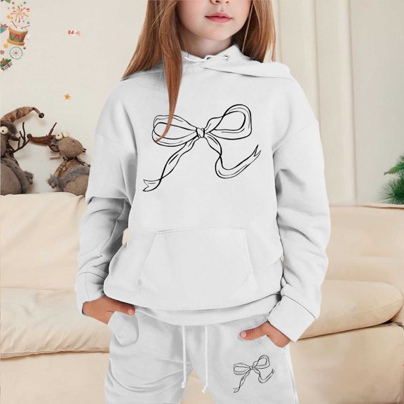 Girls Outfits & Set Child Toddler Long Sleeve Solid Warm Hoodie Pullover Tops Pants Sweat Suit for Kids