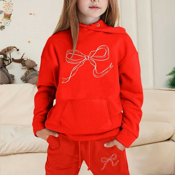 Girls Outfits & Set Child Toddler Long Sleeve Solid Warm Hoodie Pullover Tops Pants Sweat Suit for Kids