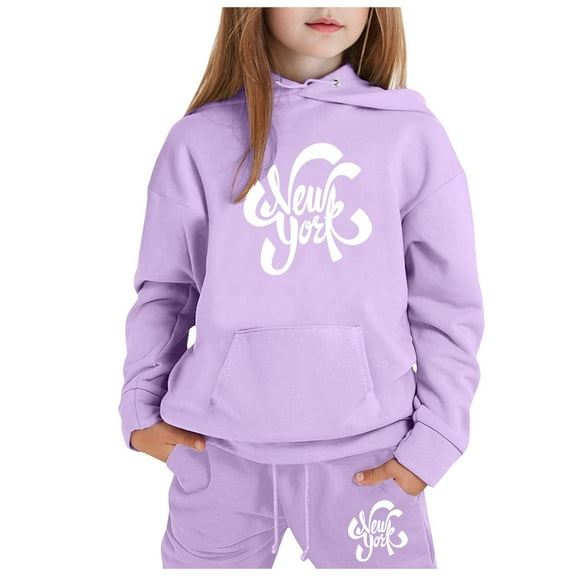 Girls Outfits & Set Children Long Sleeve City Place Name Hoodie Top and Pants Set for Stylish Young Girls
