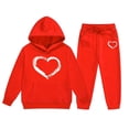 thumbnail image 1 of Girls Outfits Set Football Heart Print Hoodie Sweatpants Sets Two Piece Winter Warm Clothes Valentine's Day, 1 of 3