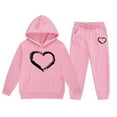 thumbnail image 1 of Girls Outfits Set Football Heart Print Hoodie Sweatpants Sets Two Piece Winter Warm Clothes Valentine's Day, 1 of 3