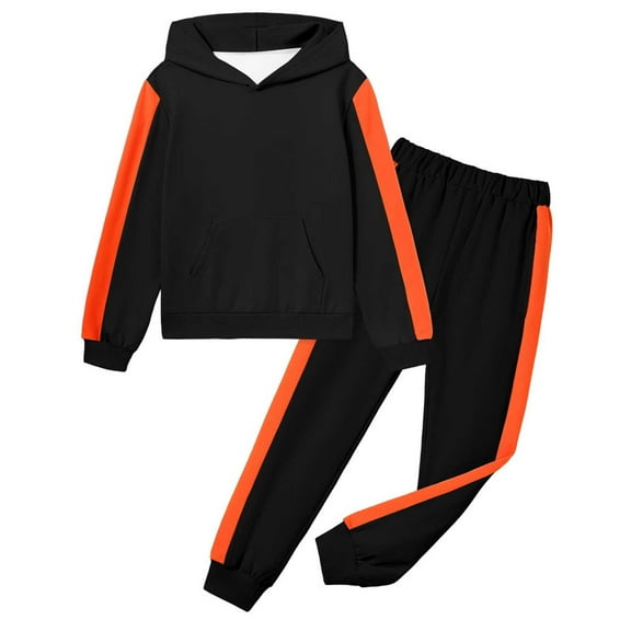 Girls Outfits&Set, Halloween Hoodies Two Piece Color for Children Girls and Boys Casual Hoodie Long Sleeved Fashionable Sweatshirt and Sweatpants 2 To 13 Black 10-11 Years