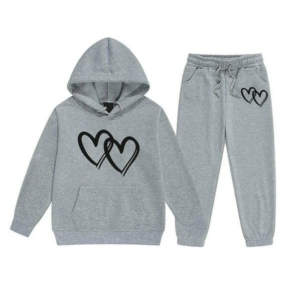 Girls Outfits&Set Heart Pattern Children's Long Sleeved Letter Print Hooded Top Sweater Pants Set for Stylish Girls