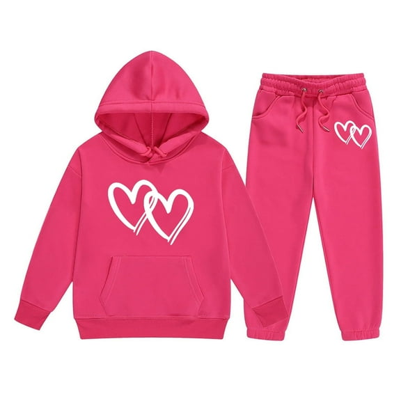 Girls Outfits&Set Heart Pattern Children's Long Sleeved Letter Print Hooded Top Sweater Pants Set for Stylish Girls