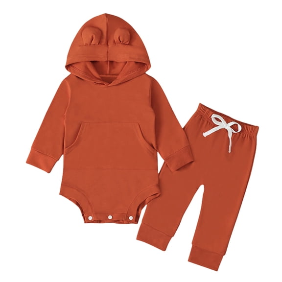Girls Outfits&Set Tops and Pants Hooded Romper Bodysuit Long Sleeve Solid Set for Baby Girls