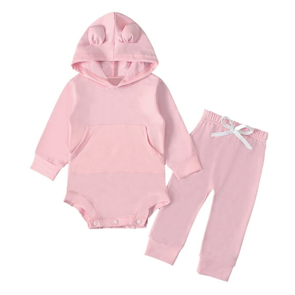 Girls Outfits&Set Tops and Pants Hooded Romper Bodysuit Long Sleeve Solid Set for Baby Girls