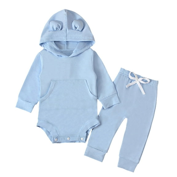 Girls Outfits&Set Tops and Pants Hooded Romper Bodysuit Long Sleeve Solid Set for Baby Girls