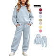 thumbnail image 1 of Girls Outfits Set Winter Hooded Long Sleeve Tops Pants Set Fall Clothing Outfits Light Blue 120, 1 of 10