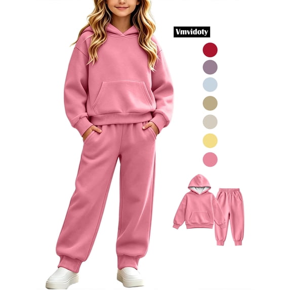 Girls Outfits Set Winter Hooded Long Sleeve Tops Pants Set Fall Clothing Outfits Pink 120
