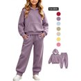thumbnail image 1 of Girls Outfits Set Winter Hooded Long Sleeve Tops Pants Set Fall Clothing Outfits Purple 140, 1 of 10