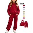 thumbnail image 1 of Girls Outfits Set Winter Hooded Long Sleeve Tops Pants Set Fall Clothing Outfits Red 110, 1 of 10