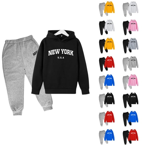Girls Outfits Sets for Girls Children Kids Casual Letter Printed Long Sleeve Hoodie Pullover Sweatshirt Tracksuit Jogger Sweatpants Unisex 2 PC Sweatsuit Set