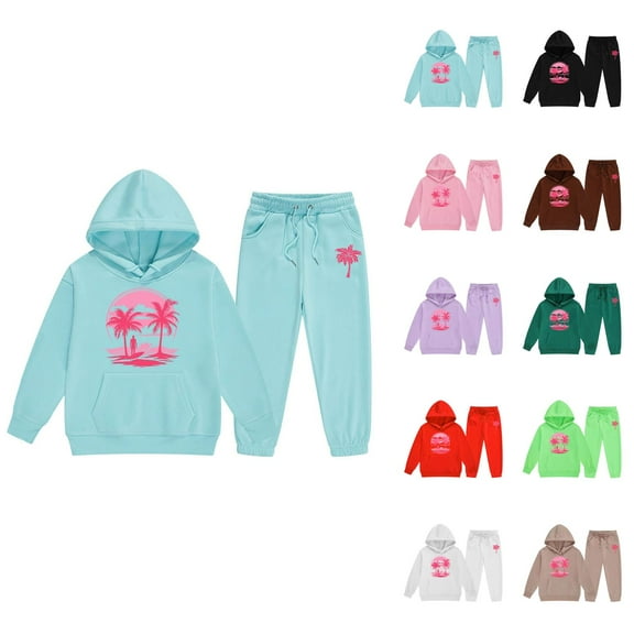 Girls Outfits Sets for Girls Child Toddler Boys Girls Long Sleeve Solid Warm Hoodie Pullover Tops Pants Kids Outfits Sweat Suit