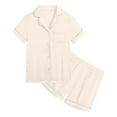 thumbnail image 1 of Girls Outfits Short Sleeve Solid Button Down Shirt Tops Shorts Pajamas Set Newborn Girl Clothes Beige 2-3 Years, 1 of 4