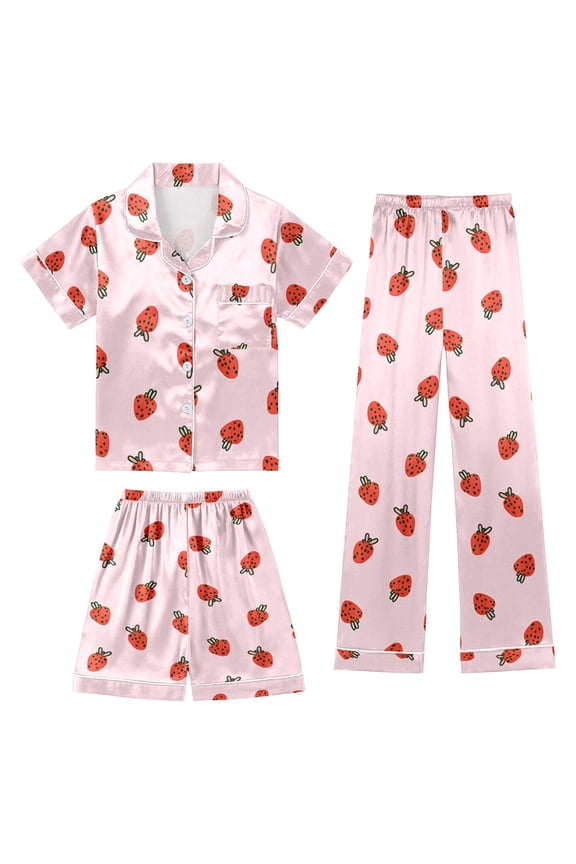 Girls Outfits Silk Like Cloud Print 3 Piece Loungewear with Short Sleeve and Shorts Pants Toddler Girl Clothes Light Pink 3-4 Years
