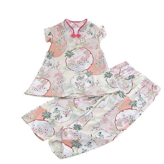 Girls Outfits Size 10-12 Back to School Two Piece Set Flutter Tops Pants Trendy Cotton Fall Summer Clothes Chinese Style 14-15 Years, Light Blue