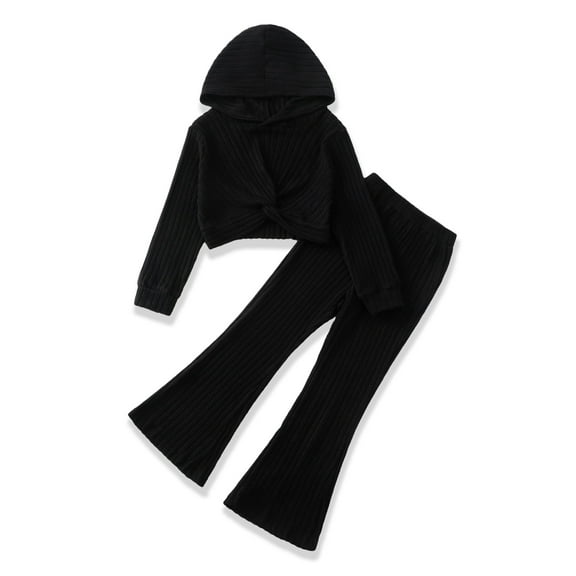 Girls Outfits Size 11-12 Fall Winter Black Hoodie Tops Long Sleeve and Flare Pants Sets Sweatsuits Girl Clothes 11-12 Year