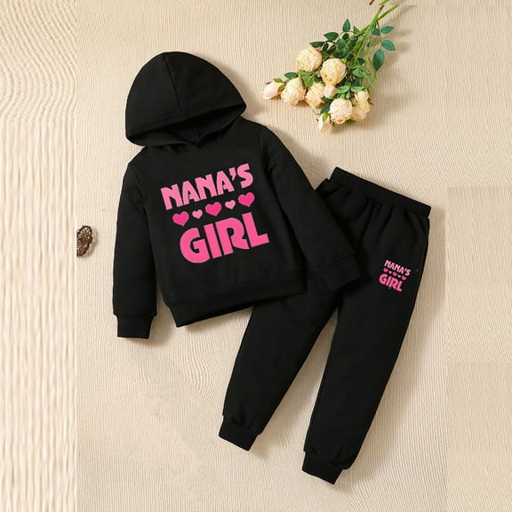 Girls Outfits Size 18-24Month Toddler Kids Baby Clothes Unisex Solid Sweatsuit Long Sleeve Warm Fleece Hooded Pullover Tops Pants Set Girls Clothing Set Black