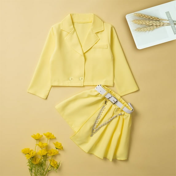 Girls Outfits Size 4-5 Kids Toddler Baby Autumn Winter Solid Cotton Long Sleeve Shirt Skirts Set Suit Clothes Girls Clothing Set Yellow