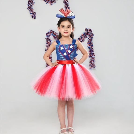 Girls Outfits Size 6T-7T Independence Day Patriotic Mesh Tutu Dress with Headband Baby Girl Clothes
