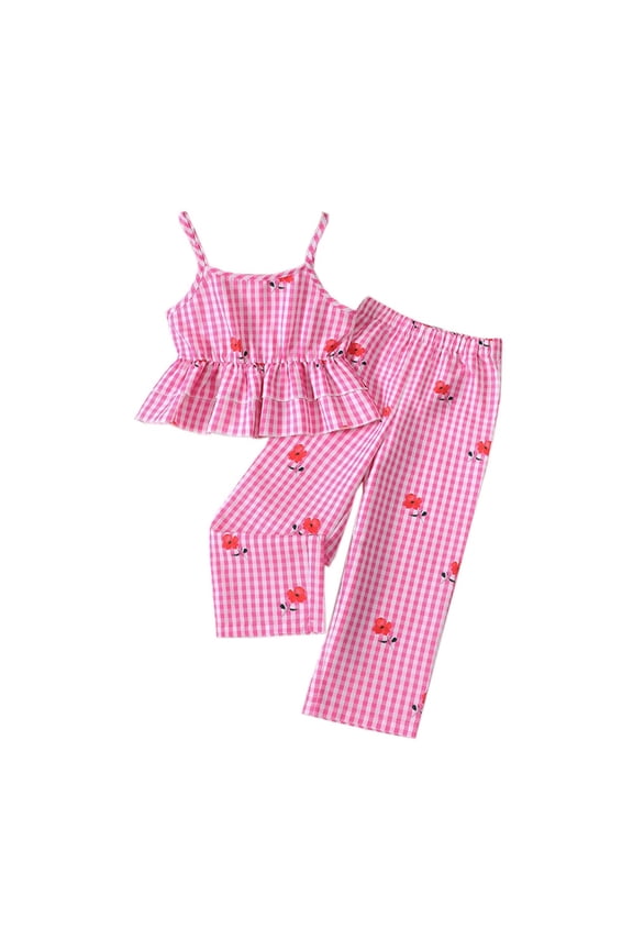 Girls Outfits Sleeveless Ruffle Halt Er Tops Wide Leg Pants Kids Set Clothes